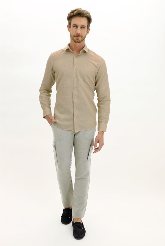 Erkek Giyim - Uzun Kol Keten Relax Fit Gömlek