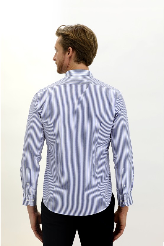 Erkek Giyim - Uzun Kol Çizgili Slim Fit Gömlek