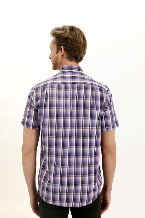Erkek Giyim - Kısa Kol Regular Fit Ekose Gömlek