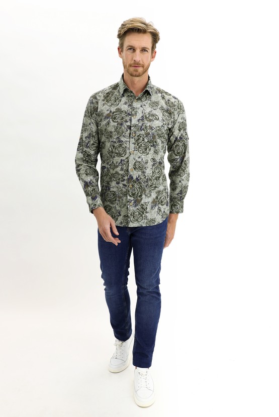 Erkek Giyim - Uzun Kol Regular Fit Baskılı Gömlek