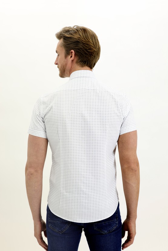 Erkek Giyim - Kısa Kol Desenli Slim Fit Gömlek