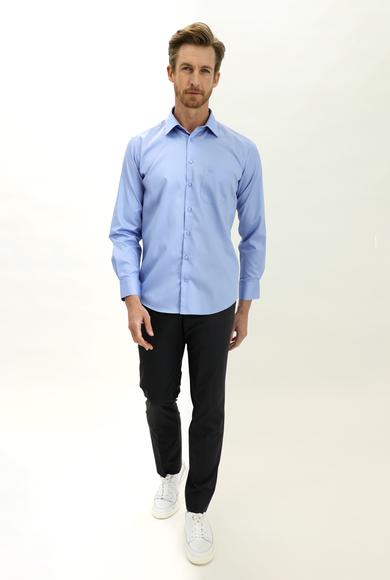 Erkek Giyim - AÇIK MAVİ M Beden Uzun Kol Non Iron Saten Klasik Pamuklu Gömlek