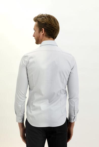 Erkek Giyim - ORTA GRİ M Beden Uzun Kol Slim Fit Non Iron Pamuklu Gömlek