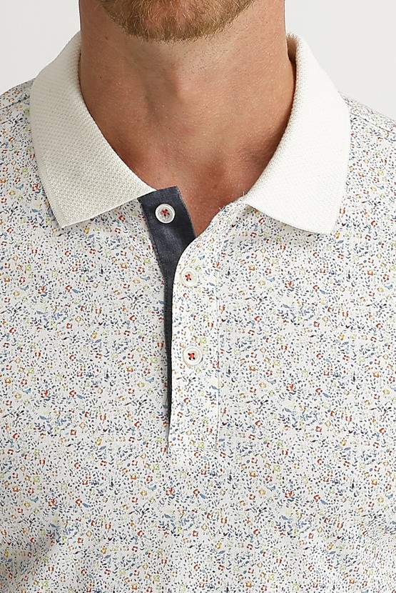 Erkek Giyim - Polo Yaka Slim Fit Dar Kesim Desenli Pamuk Tişört