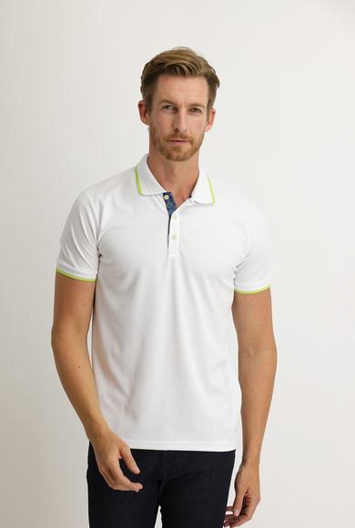 Erkek Giyim - BEYAZ XL Beden Polo Yaka Regular Fit Pamuklu Tişört
