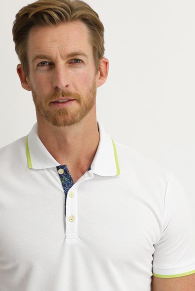 Erkek Giyim - BEYAZ XL Beden Polo Yaka Regular Fit Pamuklu Tişört