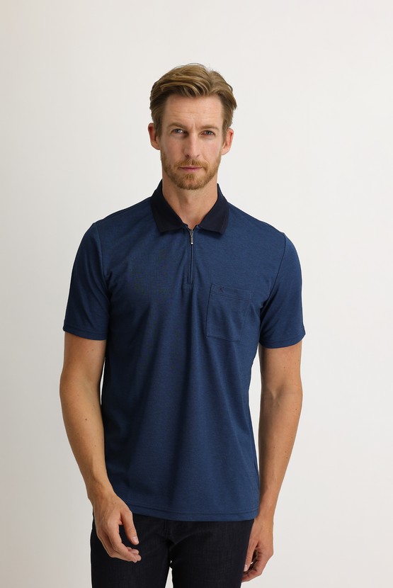 Erkek Giyim - Polo Yaka Regular Fit Fermuarlı Tişört