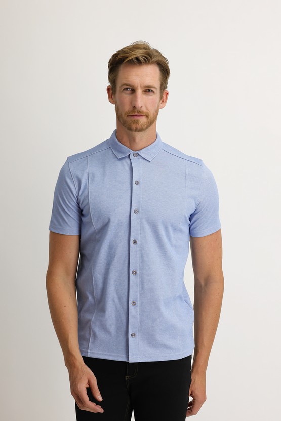 Erkek Giyim - Yarım İtalyan Yaka Slim Fit Gömlek Tişört