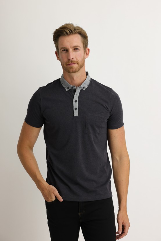 Erkek Giyim - Polo Yaka Slim Fit Pamuklu Tişört