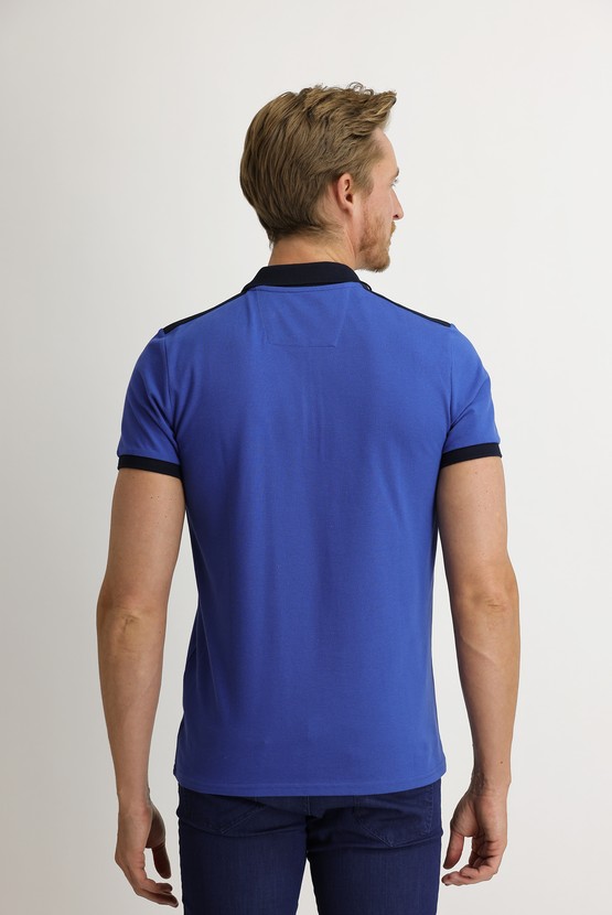Erkek Giyim - Polo Yaka Slim Fit Desenli Pamuklu Tişört