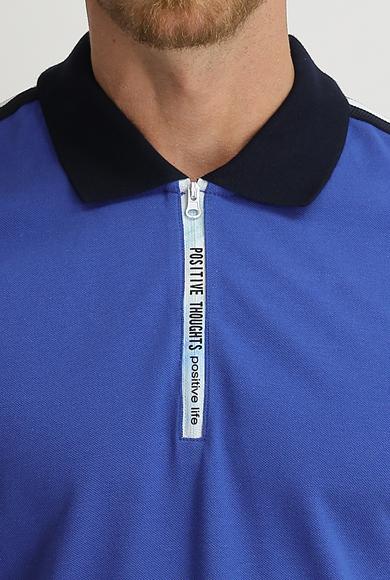 Erkek Giyim - KOYU HAVACI XL Beden Polo Yaka Slim Fit Desenli Pamuklu Tişört