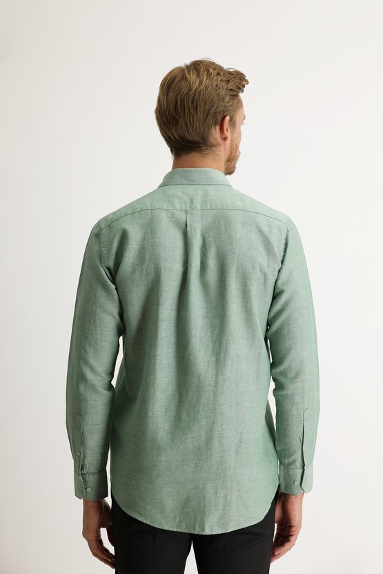 Erkek Giyim - Uzun Kol Keten Relax Fit Gömlek