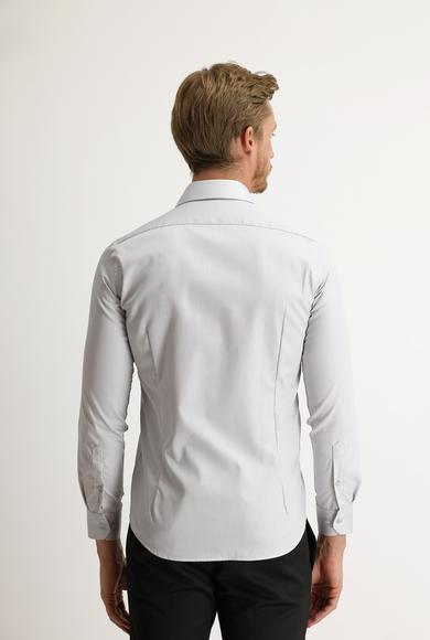 Erkek Giyim - ORTA GRİ M Beden Uzun Kol Slim Fit Non Iron Pamuklu Gömlek