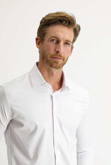 Erkek Giyim - BEYAZ XL Beden Uzun Kol Slim Fit Manşetli Klasik Pamuklu Gömlek