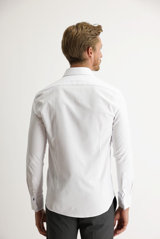 Erkek Giyim - Uzun Kol Slim Fit Dar Kesim Manşetli Klasik Pamuklu Gömlek