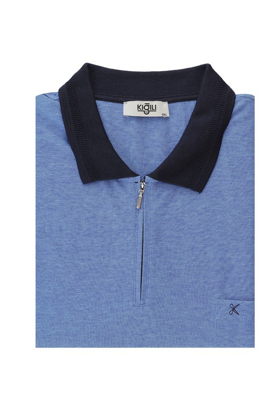 Erkek Giyim - Büyük Beden Polo Yaka Regular Fit Fermuarlı Tişört