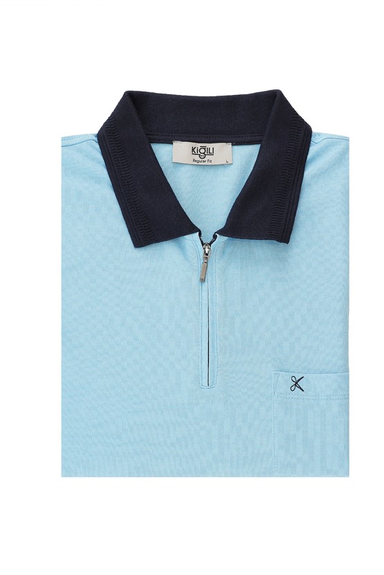 Erkek Giyim - Büyük Beden Polo Yaka Fermuarlı Regular Fit Tişört