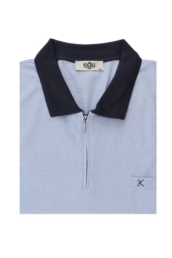 Erkek Giyim - Büyük Beden Polo Yaka Regular Fit Fermuarlı Tişört