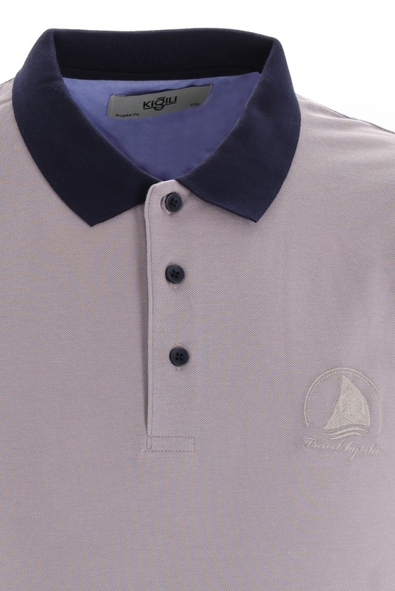 Erkek Giyim - Polo Yaka Regular Fit Desenli Nakışlı Tişört