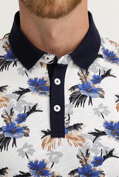 Erkek Giyim - BEYAZ XXL Beden Polo Yaka Süper Slim Fit Baskılı Pamuk Tişört