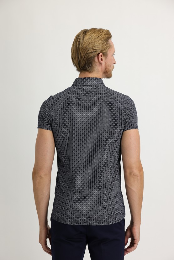 Erkek Giyim - Polo Yaka Süper Slim Fit Baskılı Tişört