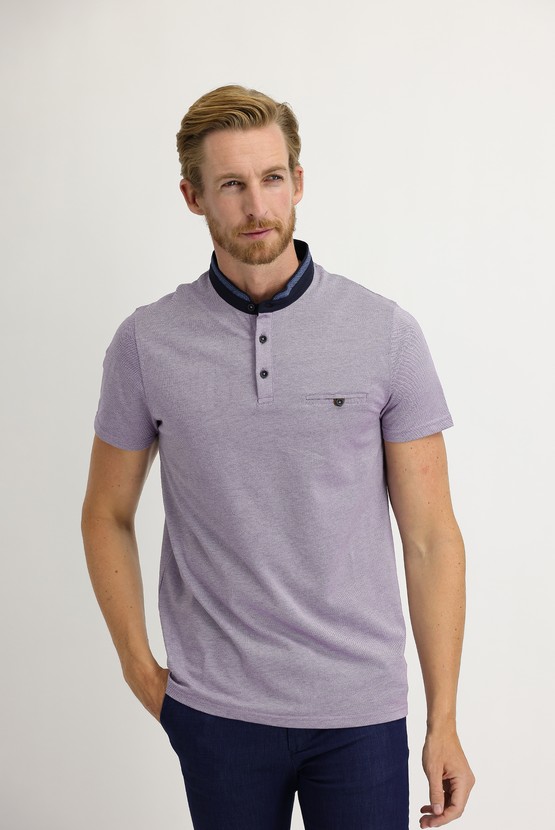 Erkek Giyim - Slim Fit Düğmeli Yaka Tişört