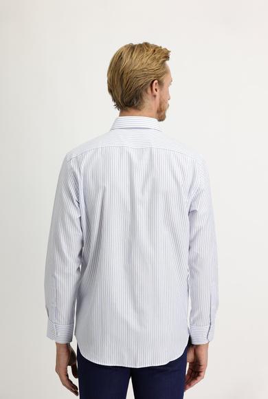 Erkek Giyim - UÇUK MAVİ L Beden Uzun Kol Regular Fit Çizgili Pamuklu Gömlek