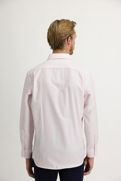 Erkek Giyim - TOZ PEMBE L Beden Uzun Kol Regular Fit Çizgili Pamuklu Gömlek