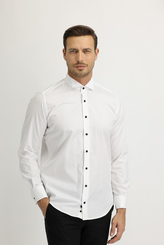 Erkek Giyim - Uzun Kol Ata Yaka Slim Fit Easy Care Gömlek