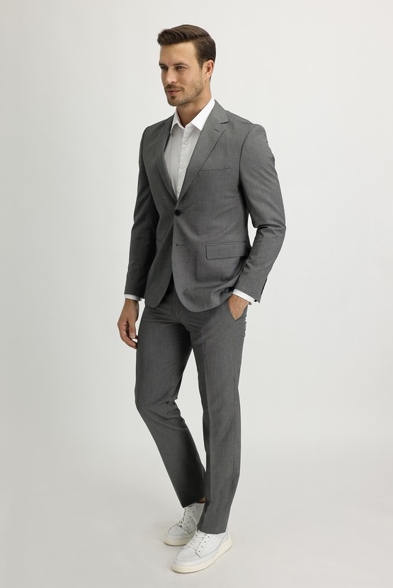 Erkek Giyim - Slim Fit Dar Kesim Desenli Takım Elbise