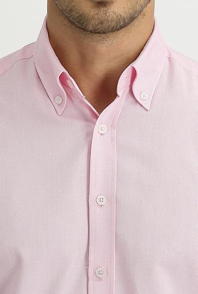 Erkek Giyim - PEMBE M Beden Uzun Kol Slim Fit Dar Kesim Oxford Pamuklu Gömlek