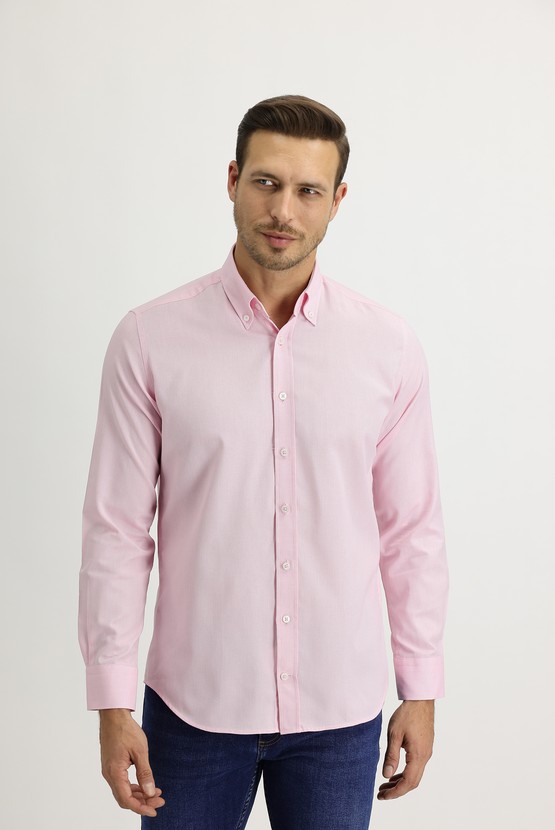 Erkek Giyim - Uzun Kol Slim Fit Oxford Pamuklu Gömlek