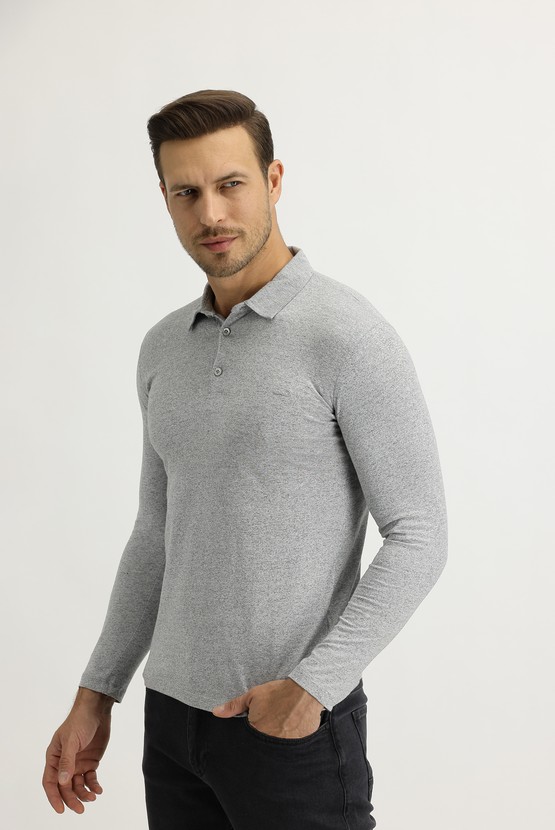 Erkek Giyim - Polo Yaka Slim Fit Sweatshirt