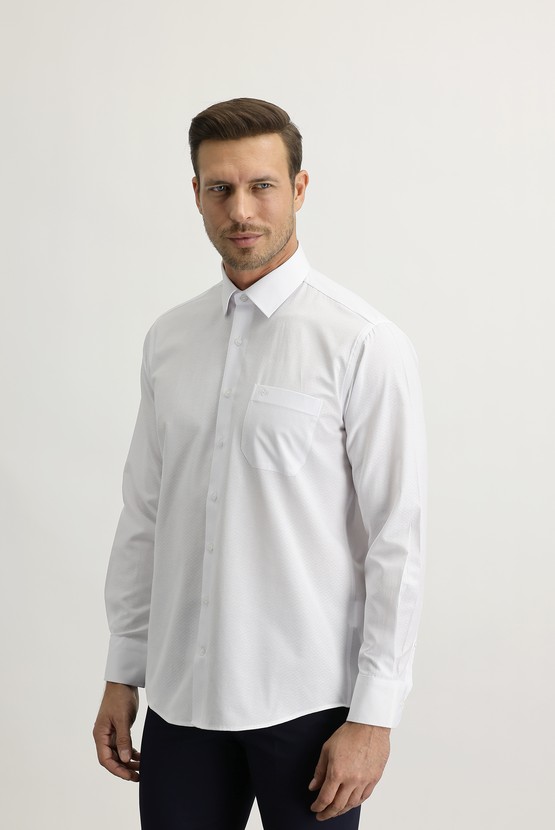 Erkek Giyim - Uzun Kol Desenli Klasik Pamuklu Gömlek
