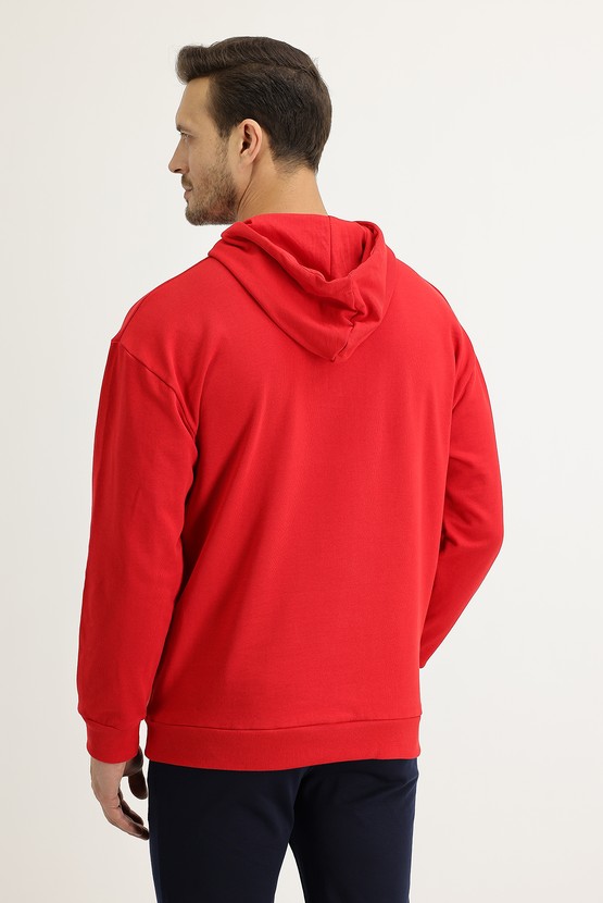 Erkek Giyim - Kapüşonlu Baskılı %100 Pamuk Sweatshirt