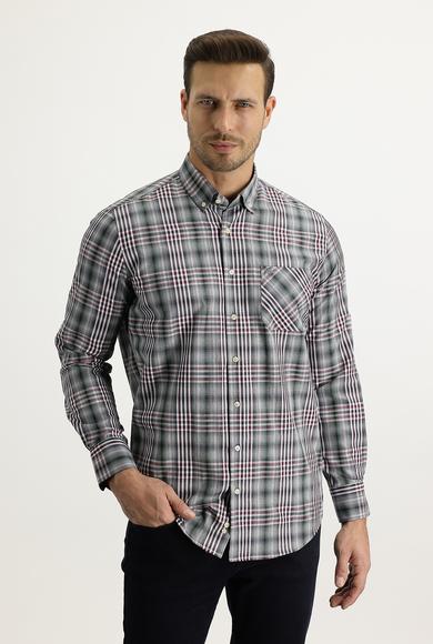 Erkek Giyim - MAVİ XL Beden Uzun Kol Regular Fit Ekose Gömlek