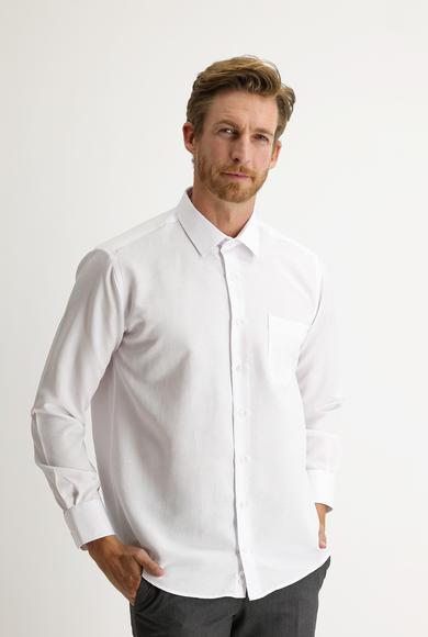 Erkek Giyim - BEYAZ L Beden Uzun Kol Klasik Desenli Gömlek