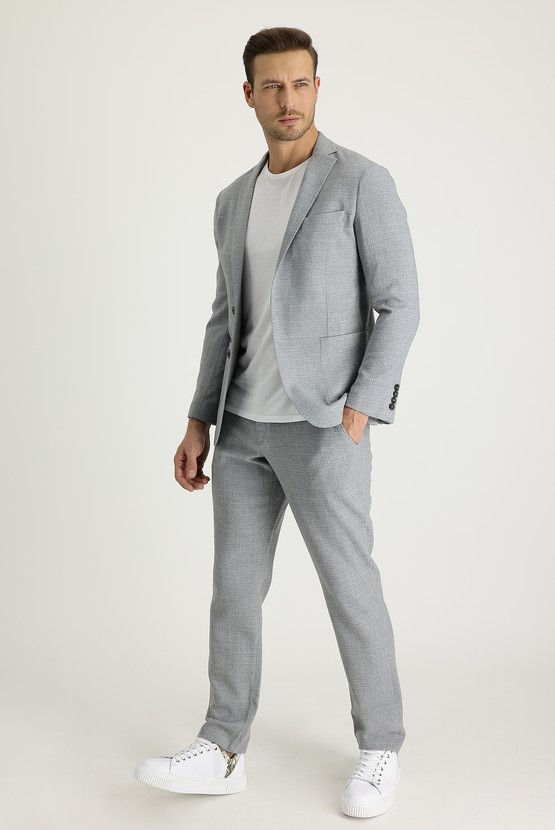 Erkek Giyim - Slim Fit Yünlü Desenli Spor Ceket