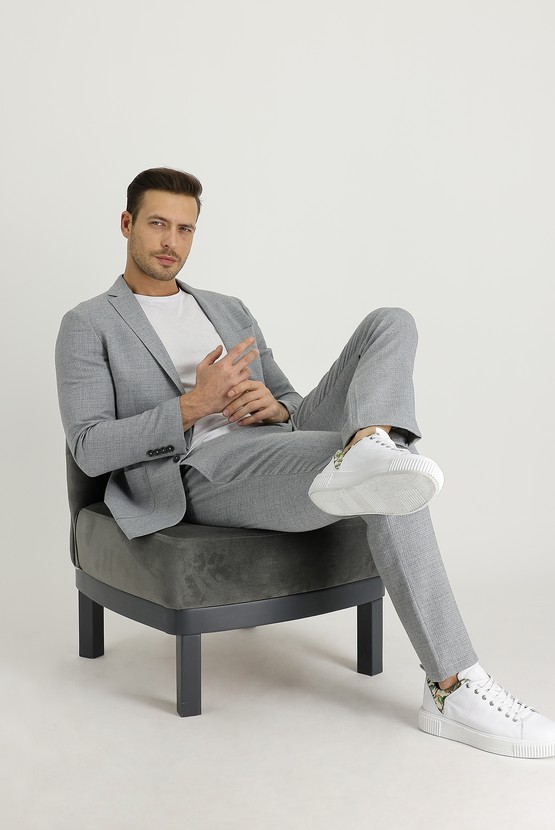 Erkek Giyim - Slim Fit Yünlü Beli Lastikli İpli Kuşgözü Spor Pantolon