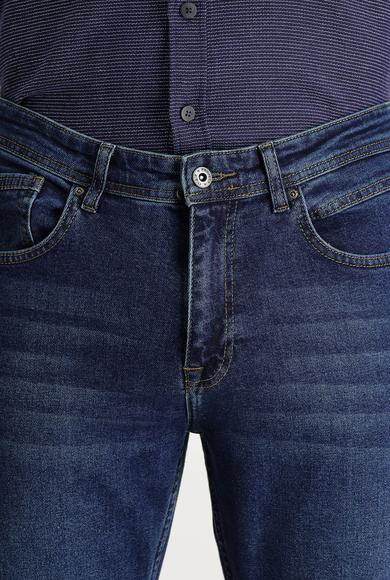 Erkek Giyim - ORTA LACİVERT 52 Beden Slim Fit Dar Kesim Likralı Denim Pantolon