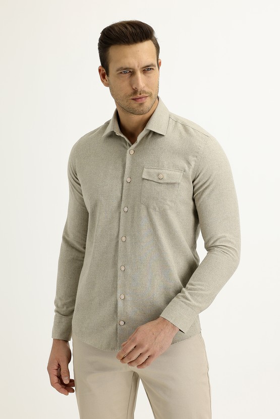 Erkek Giyim - Uzun Kol Slim Fit Dar Kesim Oduncu Spor Pamuklu Gömlek