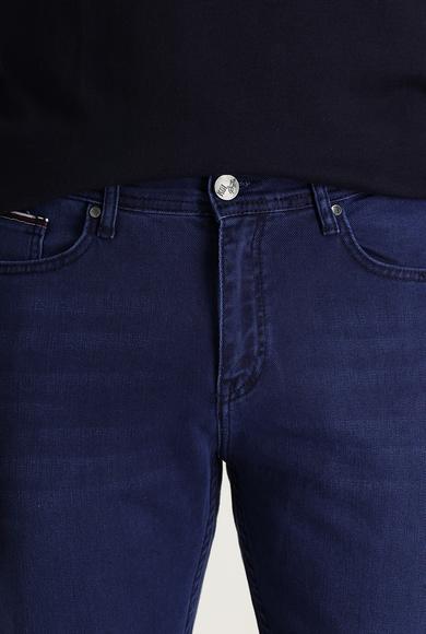 Erkek Giyim - ORTA LACİVERT 50 Beden Slim Fit Likralı Denim Pantolon