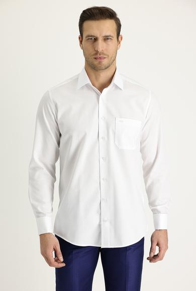 Erkek Giyim - BEYAZ M Beden Uzun Kol Klasik Desenli Manşetli Pamuk Gömlek