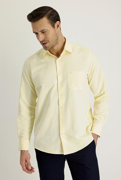 Erkek Giyim - AÇIK SARI M Beden Uzun Kol Klasik Pamuklu Gömlek