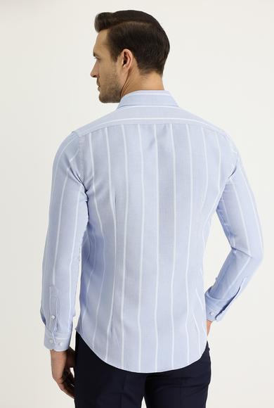 Erkek Giyim - AÇIK MAVİ M Beden Uzun Kol Slim Fit Çizgili Pamuklu Gömlek