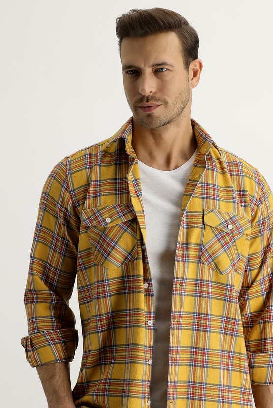 Erkek Giyim - Regular Fit Ekose Shacket Gömlek/Mont Pamuklu