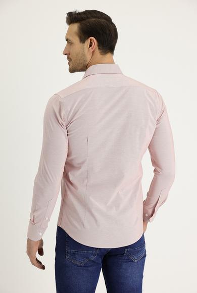 Erkek Giyim - AÇIK KIRMIZI S Beden Uzun Kol Slim Fit Desenli Pamuklu Gömlek