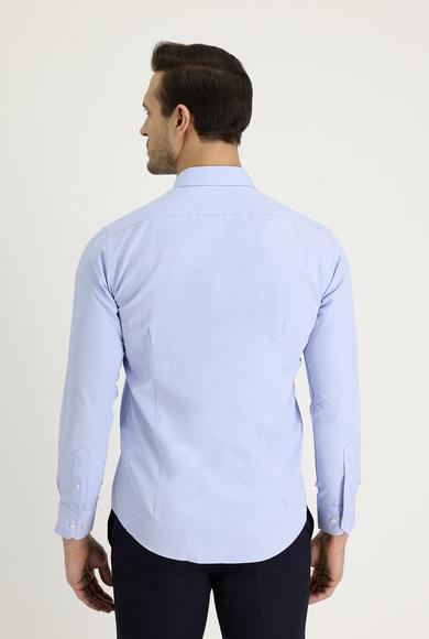 Erkek Giyim - GÖK MAVİSİ L Beden Uzun Kol Slim Fit Dar Kesim Desenli Pamuklu Gömlek