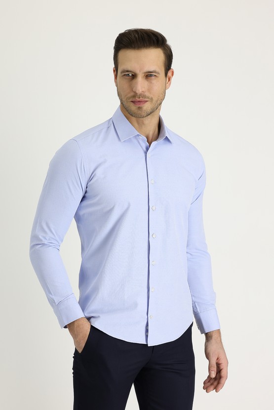 Erkek Giyim - Uzun Kol Slim Fit Dar Kesim Desenli Pamuklu Gömlek