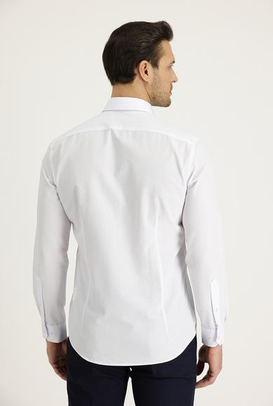 Erkek Giyim - BEYAZ S Beden Uzun Kol Slim Fit Desenli Pamuklu Gömlek